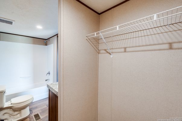 Bathroom, Interior, Recessed Lighting, Wood Texture Flooring