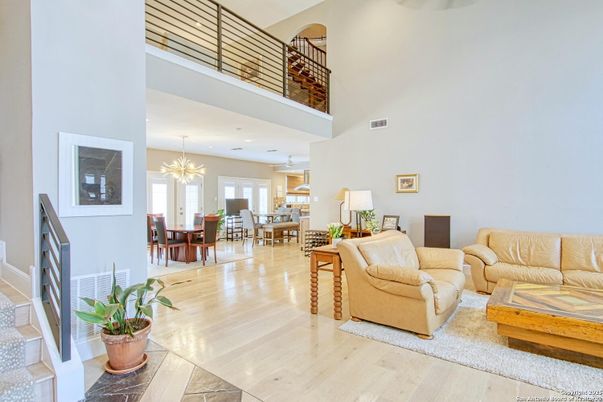 Dining room, Interior, Living room, Pendant Lights, Recessed Lighting, Wood Texture Flooring