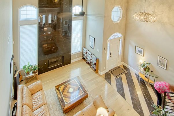Fireplace, Interior, Living room, Pendant Lights, Wood Texture Flooring
