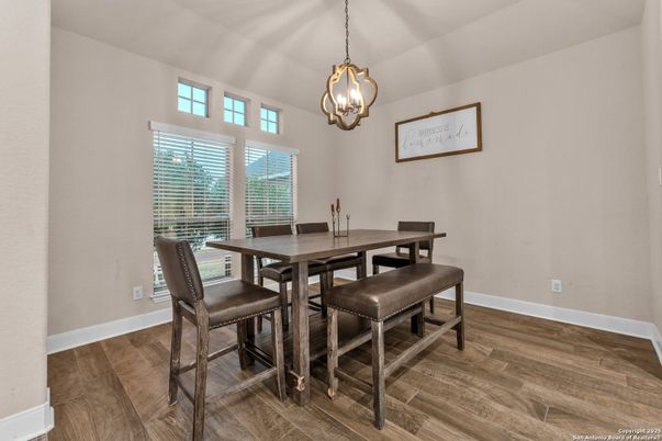Dining room, Interior, Pendant Lights, Wood Texture Flooring