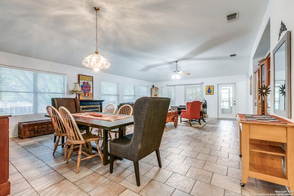 Dining room, Fireplace, Interior, Pendant Lights