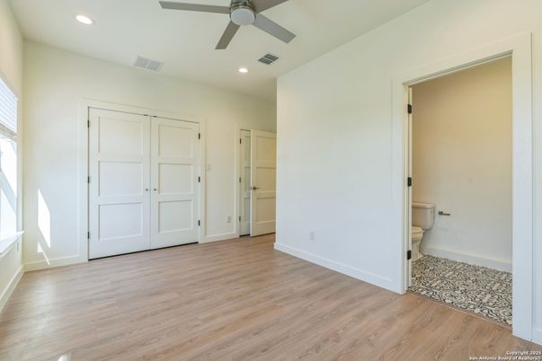 Bathroom, Empty room, Interior, Recessed Lighting, Wood Texture Flooring