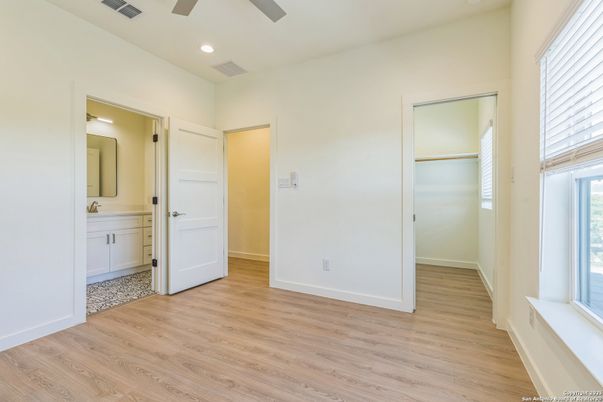 Bathroom, Empty room, Interior, Recessed Lighting, Wood Texture Flooring