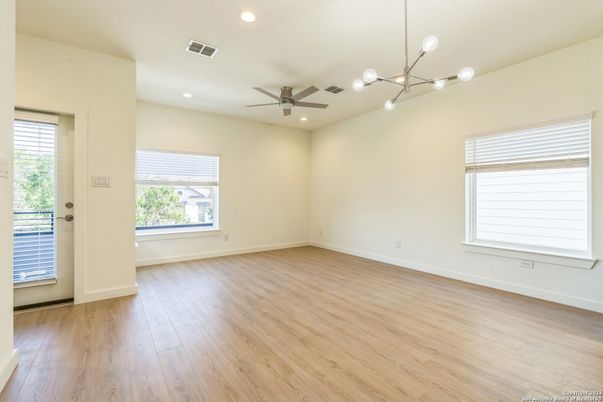 Empty room, Interior, Pendant Lights, Recessed Lighting, Wood Texture Flooring