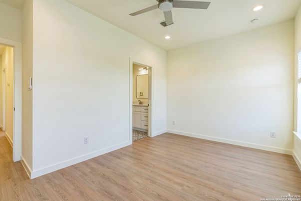Bathroom, Empty room, Interior, Recessed Lighting, Wood Texture Flooring