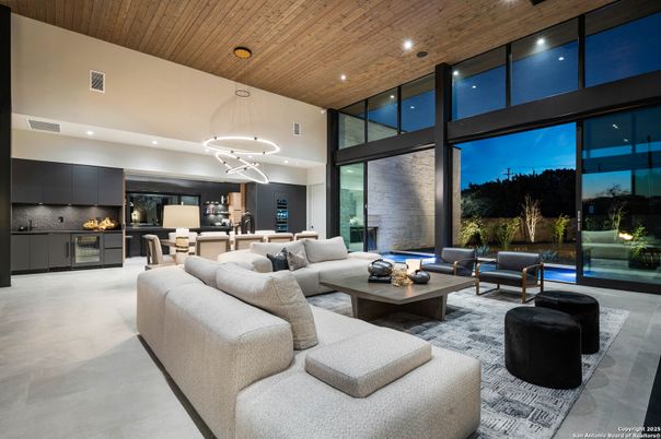 Dining room, Interior, Kitchen, Living room, Pendant Lights, Recessed Lighting, Wooden Ceilings