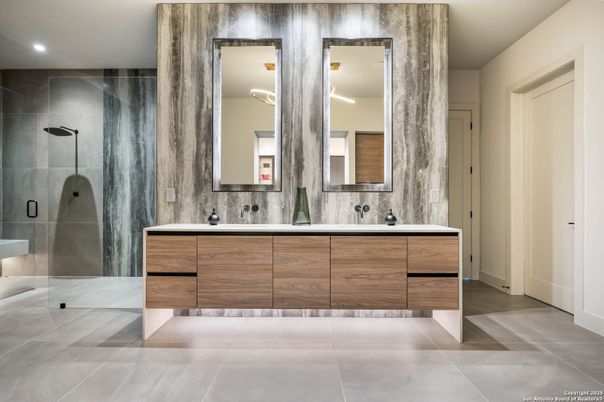 Bathroom, Dual Sink Vanities, Glass Shower, Interior, Recessed Lighting