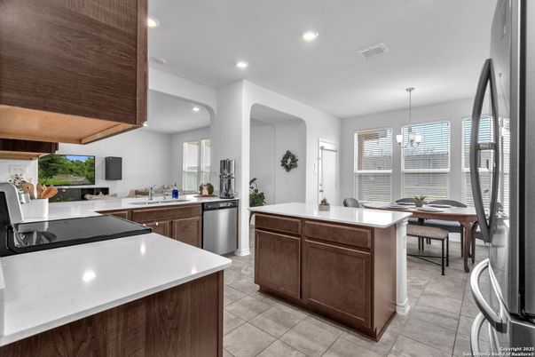 Dining room, Interior, Kitchen, Pendant Lights, Recessed Lighting, Stainless Steel Appliances