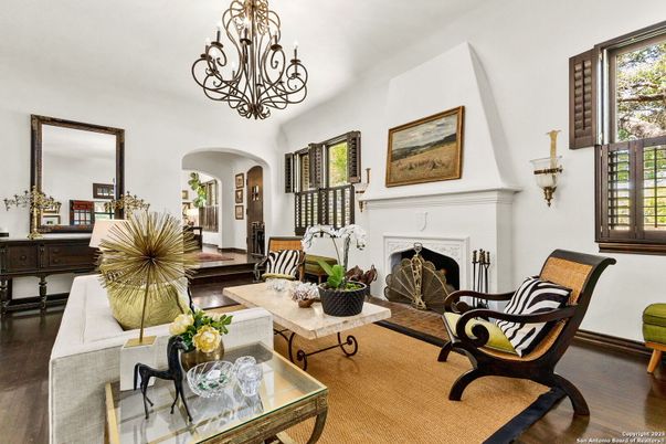 Chandelier, Fireplace, Interior, Living room, Wood Texture Flooring