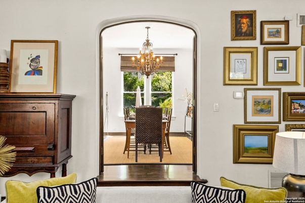 Chandelier, Dining room, Interior, Wood Texture Flooring