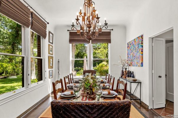 Chandelier, Dining room, Interior, Wood Texture Flooring