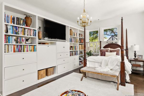 Bedroom, Chandelier, Interior, Wood Texture Flooring