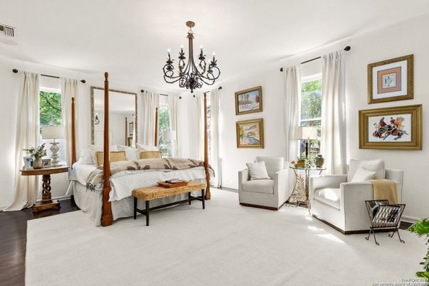 Bedroom, Chandelier, Interior, Wood Texture Flooring