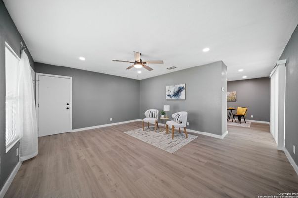 Dining room, Interior, Recessed Lighting, Wood Texture Flooring