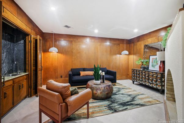 Interior, Living room, Recessed Lighting, Wooden Walls