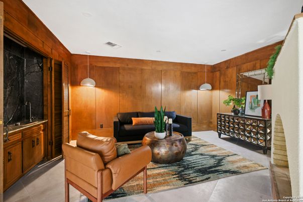 Interior, Living room, Recessed Lighting, Wooden Walls
