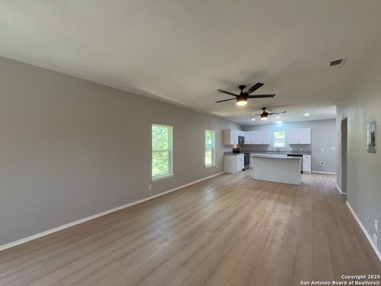 Empty room, Interior, Kitchen, Recessed Lighting, Wood Texture Flooring