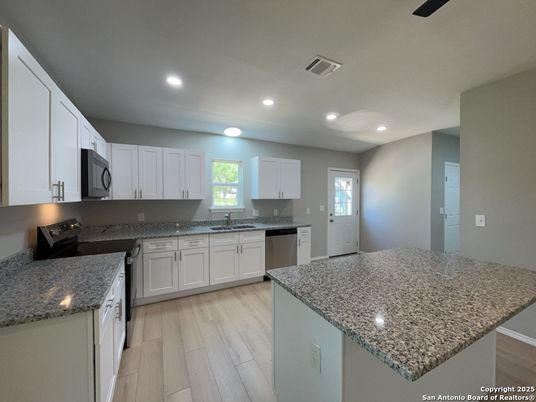 Interior, Kitchen, Recessed Lighting, Wood Texture Flooring