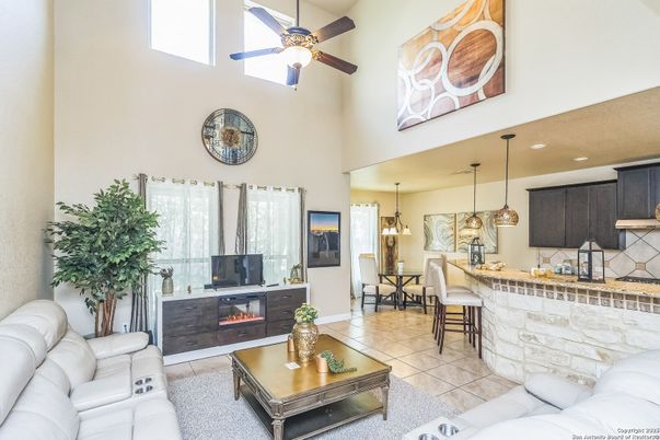 Dining room, Fireplace, Interior, Kitchen, Living room, Pendant Lights, Recessed Lighting