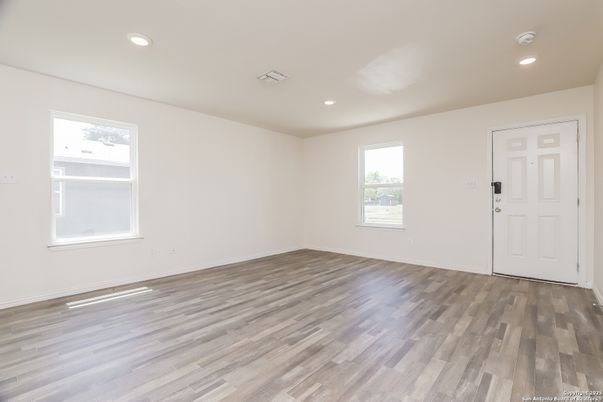 Empty room, Interior, Recessed Lighting, Wood Texture Flooring