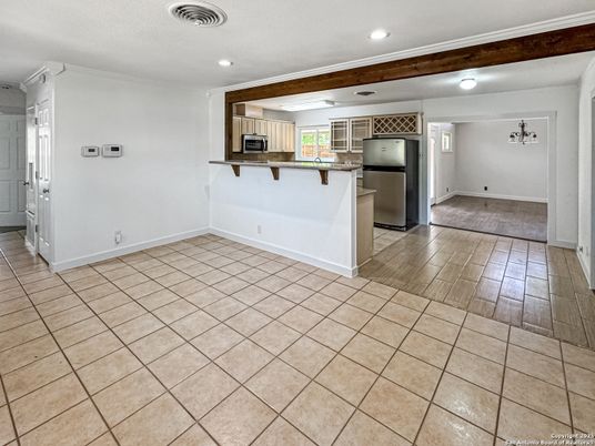 Empty room, Interior, Kitchen, Recessed Lighting, Stainless Steel Appliances