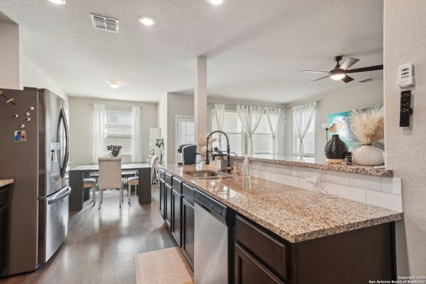 Dining room, Interior, Kitchen, Recessed Lighting, Wood Texture Flooring