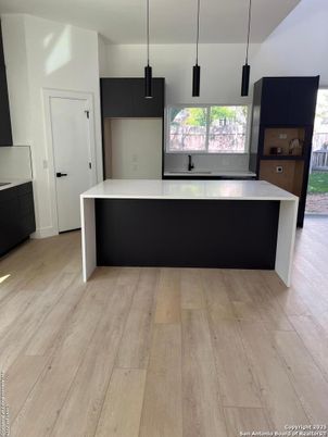 Interior, Kitchen, Pendant Lights, Wood Texture Flooring