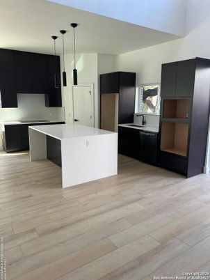 Interior, Kitchen, Pendant Lights, Wood Texture Flooring