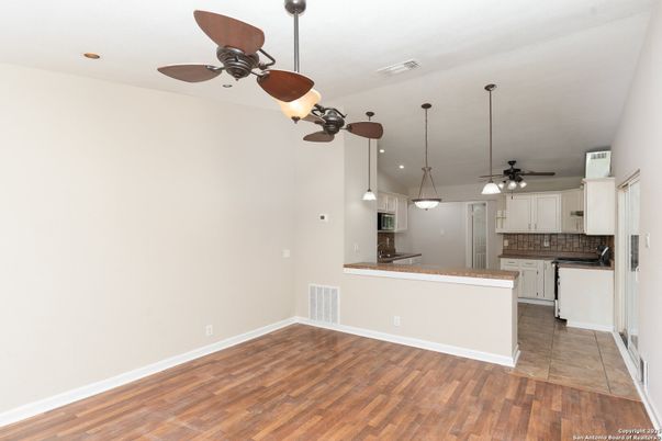 Interior, Kitchen, Pendant Lights, Recessed Lighting, Wood Texture Flooring