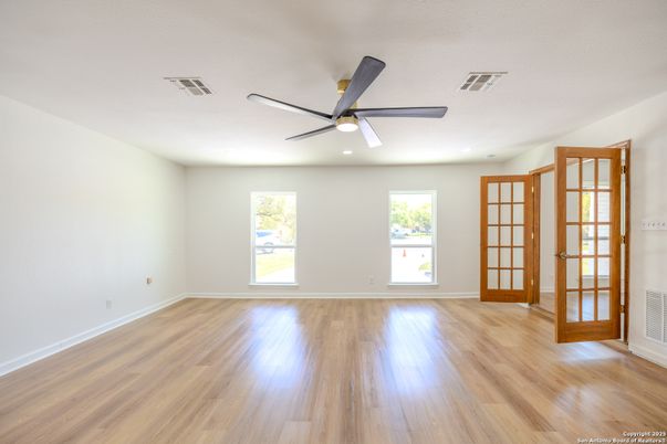Empty room, Interior, Recessed Lighting, Wood Texture Flooring