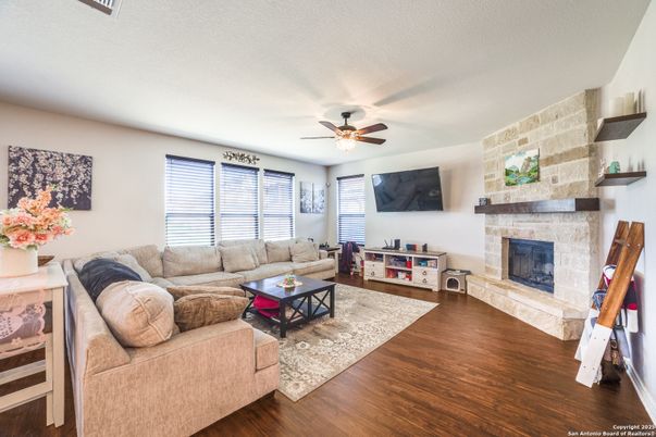 Fireplace, Interior, Living room, Stone Walls, Wood Texture Flooring