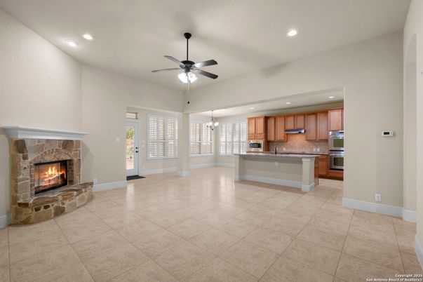 Fireplace, Interior, Kitchen, Pendant Lights, Recessed Lighting