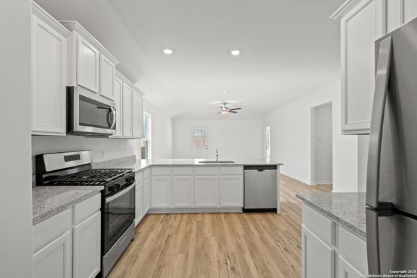 Interior, Kitchen, Recessed Lighting, Wood Texture Flooring