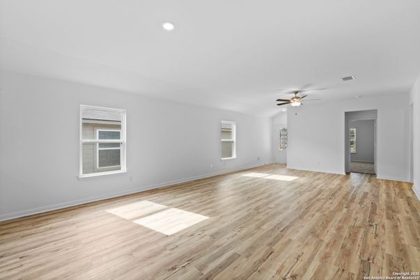 Empty room, Interior, Recessed Lighting, Wood Texture Flooring