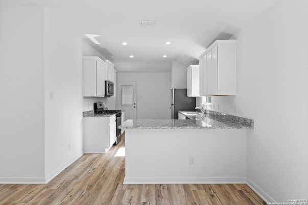 Interior, Kitchen, Recessed Lighting, Wood Texture Flooring