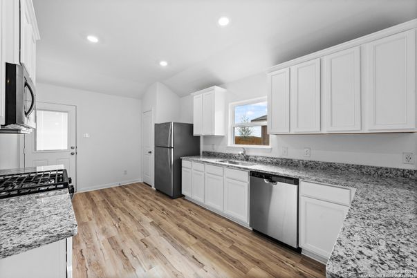 Interior, Kitchen, Recessed Lighting, Wood Texture Flooring