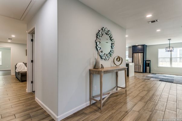 Bedroom, Interior, Pendant Lights, Recessed Lighting, Stainless Steel Appliances, Wood Texture Flooring