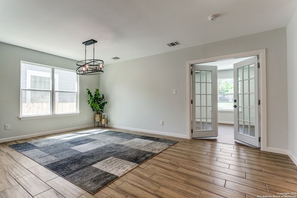 Empty room, Interior, Pendant Lights, Wood Texture Flooring