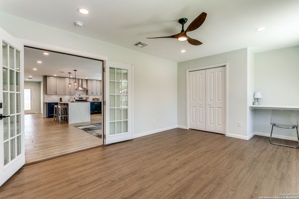 Interior, Kitchen, Recessed Lighting, Wood Texture Flooring