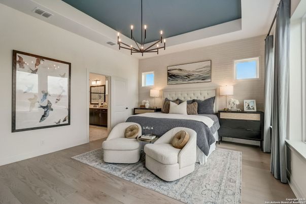 Bedroom, Interior, Pendant Lights, Wood Texture Flooring