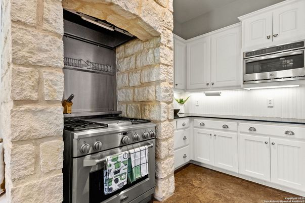 Interior, Kitchen, Stainless Steel Appliances, Stone Walls
