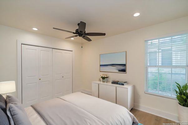 Bedroom, Interior, Recessed Lighting, Wood Texture Flooring