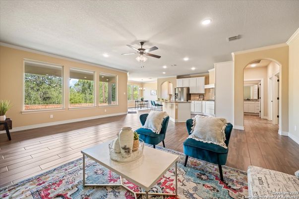 Interior, Kitchen, Living room, Recessed Lighting, Stainless Steel Appliances, Wood Texture Flooring