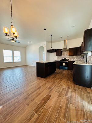 Interior, Kitchen, Pendant Lights, Recessed Lighting, Wood Texture Flooring