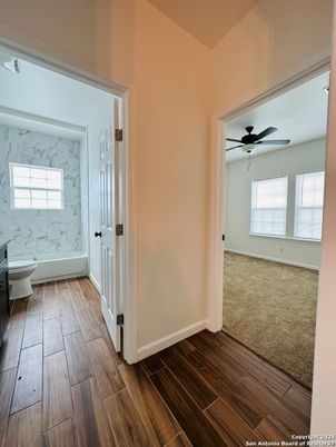 Bathroom, Interior, Marble Walls, Wood Texture Flooring