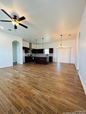 Interior, Kitchen, Pendant Lights, Wood Texture Flooring
