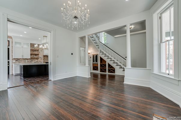 Chandelier, Interior, Kitchen, Recessed Lighting, Wood Texture Flooring