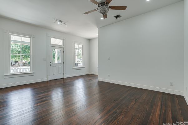 Empty room, Interior, Recessed Lighting, Wood Texture Flooring