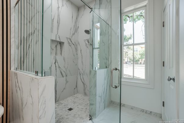 Bathroom, Glass Shower, Interior, Marble, Marble Walls