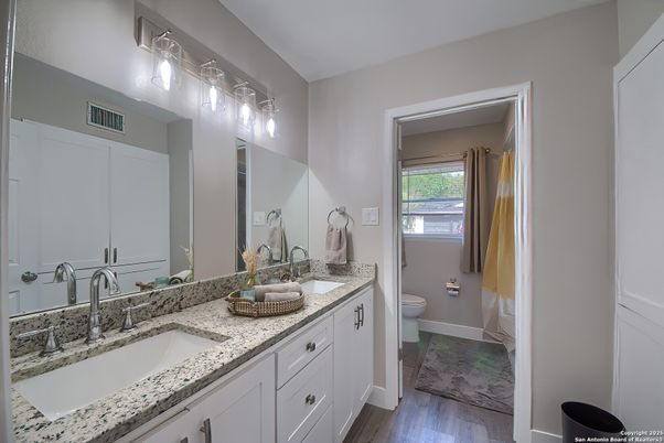 Bathroom, Dual Sink Vanities, Interior, Wood Texture Flooring